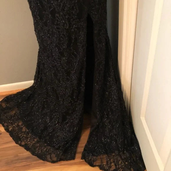 NEW LUCCI LU SZ 18 BLACK SLEEVELESS BEADED LACE FORMAL EVENING GOWN - Picture 10 of 15